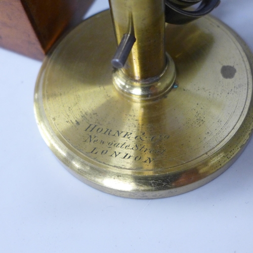 798 - A Horne & Co., Newgate St. London gilt brass microscope in a fitted walnut box