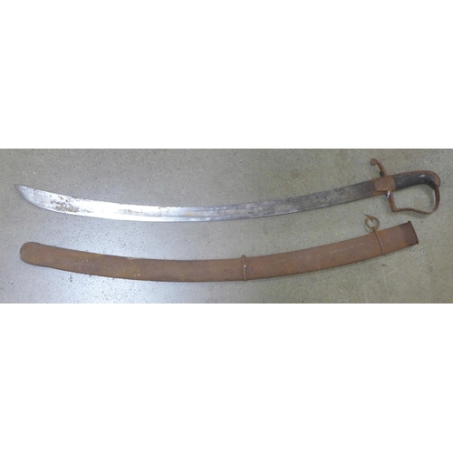 803 - A cavalry sword and scabbard, South Africa campaign, rusted