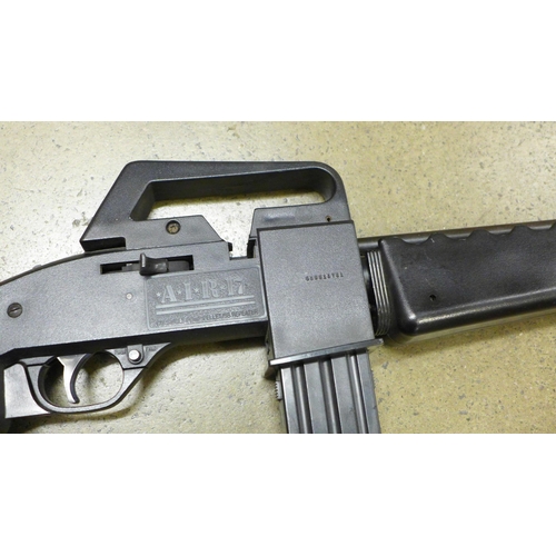 807 - A Crosman AIR17 pump action rifle with two clips in a dummy magazine, .177 calibre