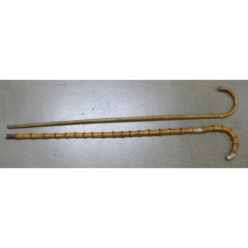 808 - Two walking canes including a silver mounted bamboo cane