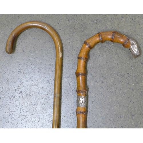 808 - Two walking canes including a silver mounted bamboo cane