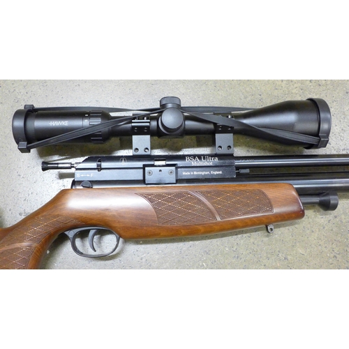 809 - A BSA Ultra Multishot PCP.22 calibre target shooting air gun, with Hawke scope, (serviced in 2023, n... 