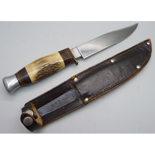 826 - An 'I Cut My Way' William Rodgers hunting knife, Sheffield, England, with stag horn handle and with ... 