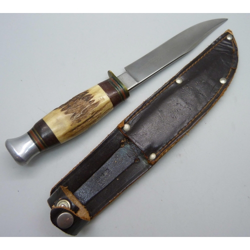 826 - An 'I Cut My Way' William Rodgers hunting knife, Sheffield, England, with stag horn handle and with ... 