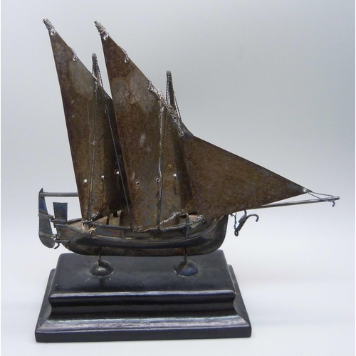 831 - A Maltese silver model ship, marked with cross and 917, height 14.5cm