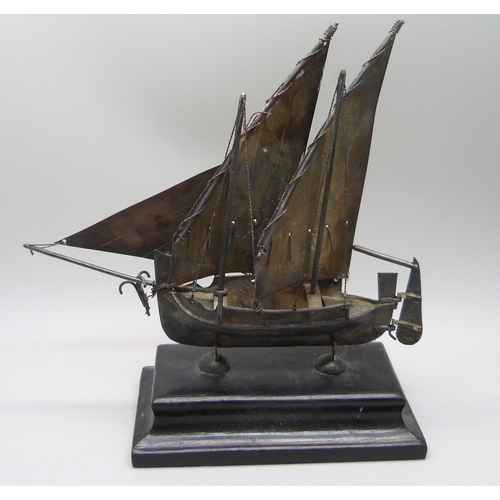 831 - A Maltese silver model ship, marked with cross and 917, height 14.5cm