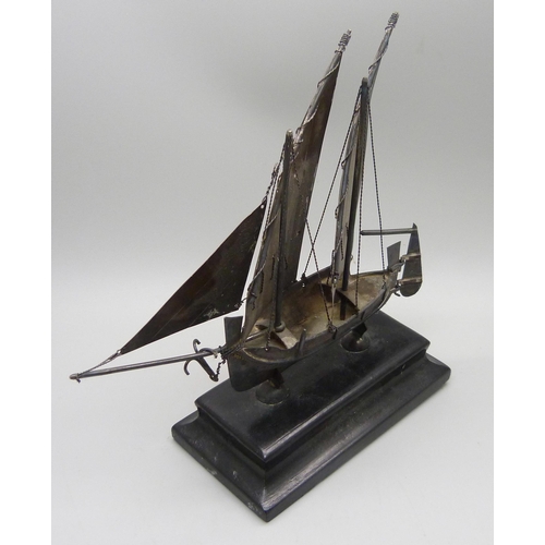 831 - A Maltese silver model ship, marked with cross and 917, height 14.5cm