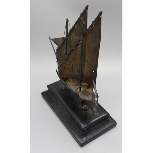 831 - A Maltese silver model ship, marked with cross and 917, height 14.5cm