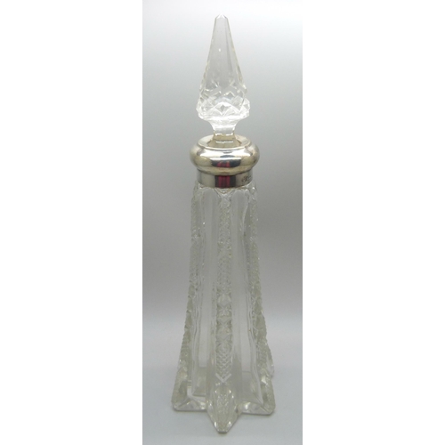 835 - A large silver topped cut glass scent bottle, Sheffield 1925