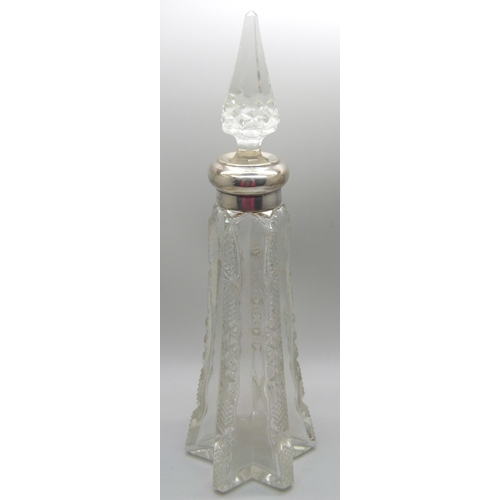 835 - A large silver topped cut glass scent bottle, Sheffield 1925