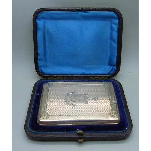 842 - A Victorian silver card case, Birmingham 1881, George Unite, in original fitted case, 124g, 72mm x 9... 