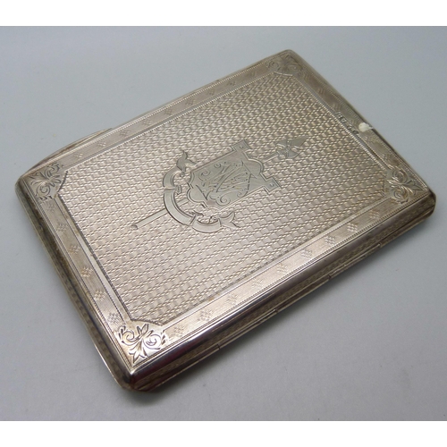 842 - A Victorian silver card case, Birmingham 1881, George Unite, in original fitted case, 124g, 72mm x 9... 