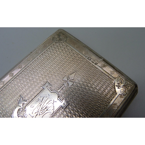 842 - A Victorian silver card case, Birmingham 1881, George Unite, in original fitted case, 124g, 72mm x 9... 