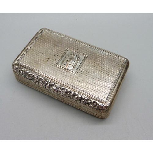 867 - A William IV silver snuff/tobacco box with gilt interior, London 1830, Thomas Edwards, 83g, 72mm wid... 