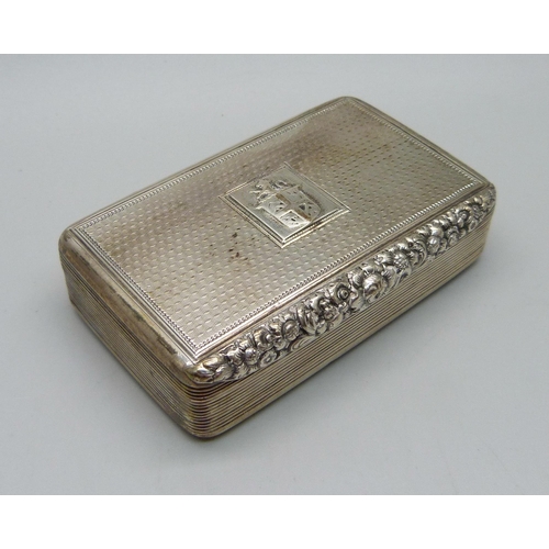 867 - A William IV silver snuff/tobacco box with gilt interior, London 1830, Thomas Edwards, 83g, 72mm wid... 