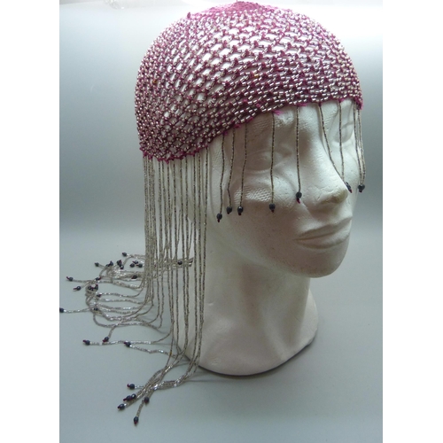 873 - Two beadwork 1920s style 'skull' cap hats