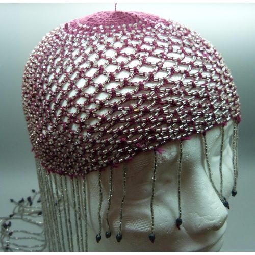 873 - Two beadwork 1920s style 'skull' cap hats