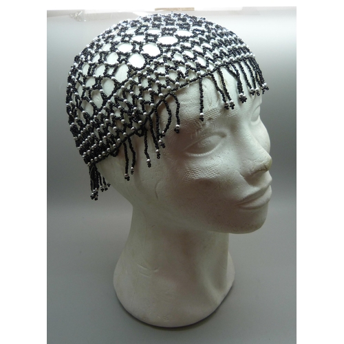 873 - Two beadwork 1920s style 'skull' cap hats