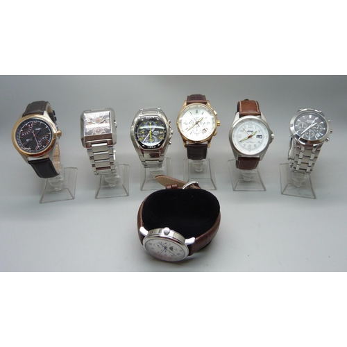 883 - Seven gentleman's wristwatches including Lorus, Timex, Accurist, Sekonda, etc.