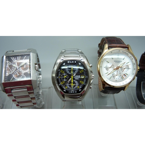 883 - Seven gentleman's wristwatches including Lorus, Timex, Accurist, Sekonda, etc.