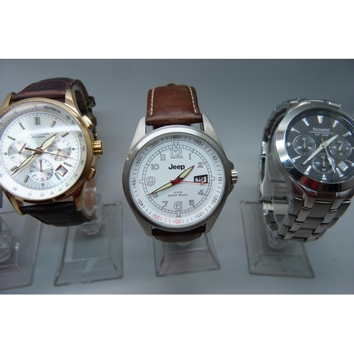 883 - Seven gentleman's wristwatches including Lorus, Timex, Accurist, Sekonda, etc.