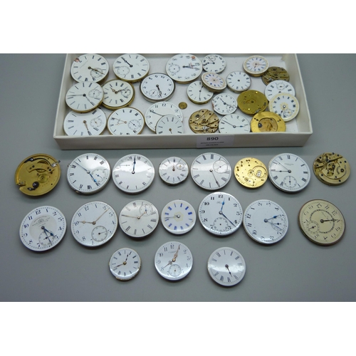 890 - A collection of pocket watch movements including Waltham, Luzerne Watch Co., etc.