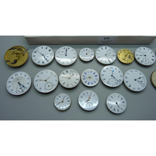 890 - A collection of pocket watch movements including Waltham, Luzerne Watch Co., etc.