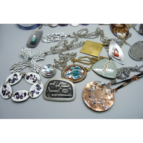 908 - 1970s/1980s stainless steel, enamel and copper jewellery, etc.