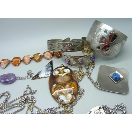 908 - 1970s/1980s stainless steel, enamel and copper jewellery, etc.