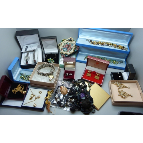 925 - A collection of costume jewellery including a pair of silver cufflinks, other silver jewellery, lady... 