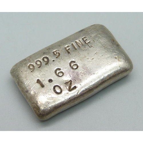 936 - A 999.5 pure silver ingot, weight 51.4g