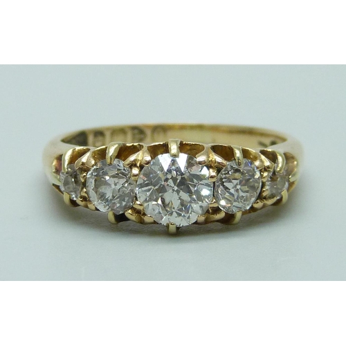 937 - A late Victorian 18ct gold five stone diamond ring, approximately 1ct diamond weight, Chester 1899, ... 