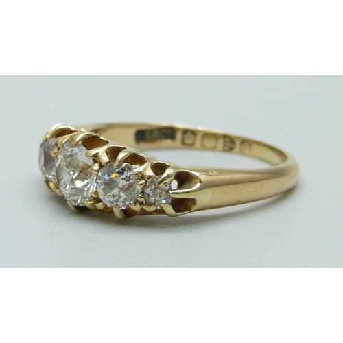 937 - A late Victorian 18ct gold five stone diamond ring, approximately 1ct diamond weight, Chester 1899, ... 