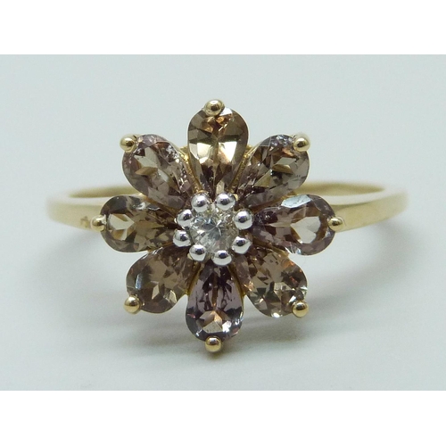 949 - A 9ct gold, colour change garnet and white sapphire cluster ring, with certificate, 2.7g, S