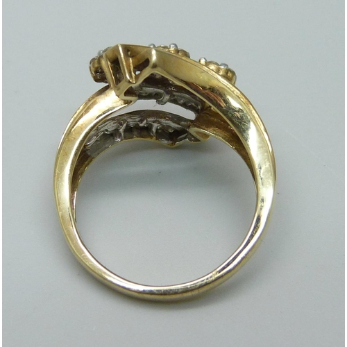 958 - A diamond cocktail ring, marked 10k, 4.4g, N