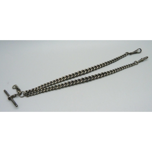 980 - A silver double Albert watch chain, 59.6g, 42cm