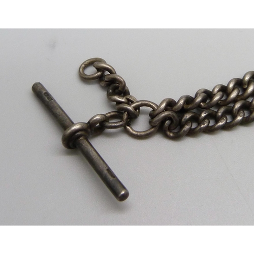 980 - A silver double Albert watch chain, 59.6g, 42cm