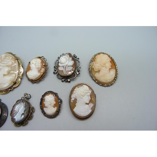 993 - A collection of cameo jewellery, mainly brooches, (one earring)