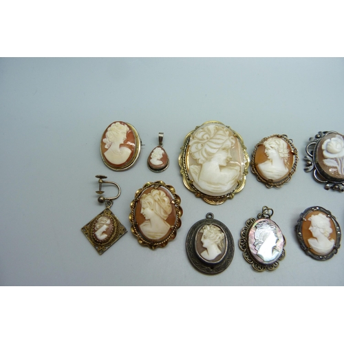 993 - A collection of cameo jewellery, mainly brooches, (one earring)