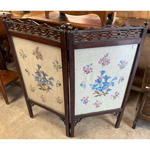 363 - A small Chinese hardwood and embroidered two panel screen