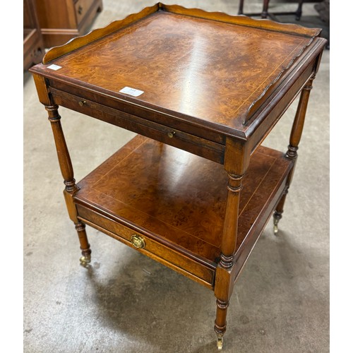 318 - A Regency style burr walnut single drawer lamp table