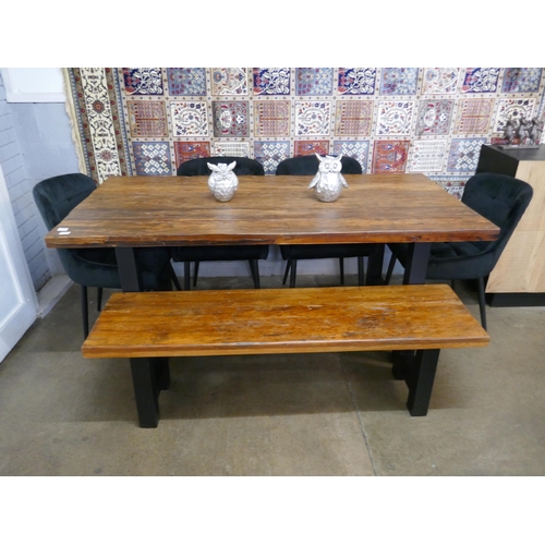 1327 - A Haryana dining table, bench and four black velvet chairs   *This lot is subject to VAT