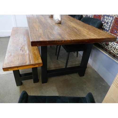 1327 - A Haryana dining table, bench and four black velvet chairs   *This lot is subject to VAT