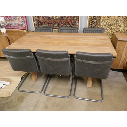 1414 - A wood and metal 'X' base dining table and six Novo chairs  *This lot is subject to VAT