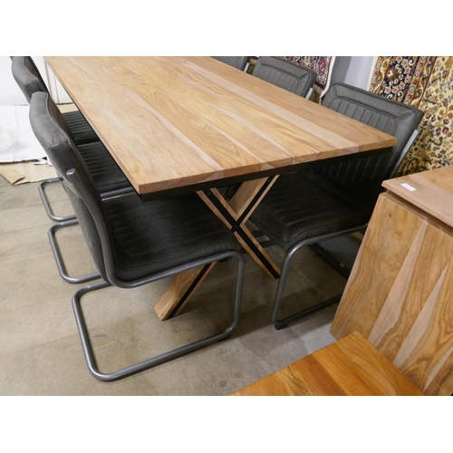 1414 - A wood and metal 'X' base dining table and six Novo chairs  *This lot is subject to VAT