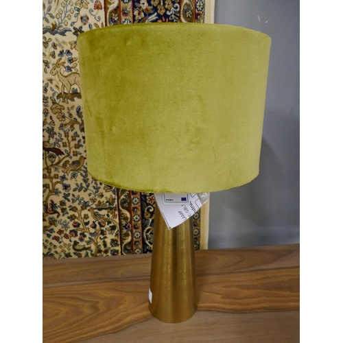 1418 - A pair of brass table lamps with olive velvet shades