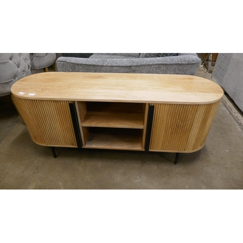 1438 - A light hardwood ribbed TV unit  *This lot is subject to VAT