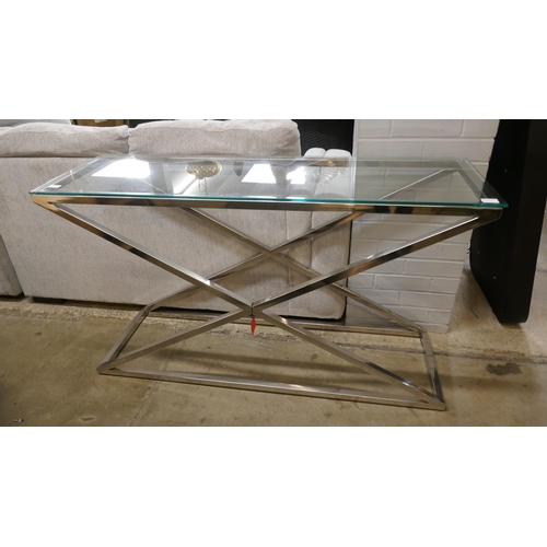 1444 - A chrome and glass console table  *This lot is subject to VAT