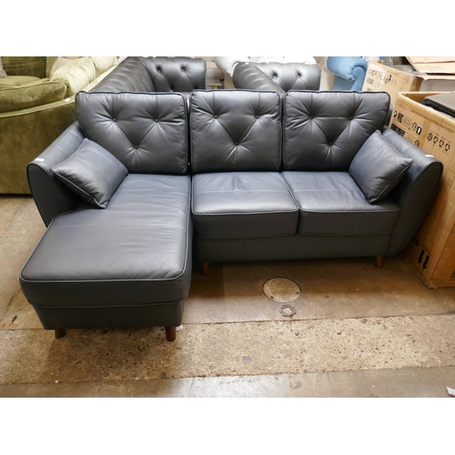 1493 - Blue leather Hoxton L shaped sofa RRP £1549