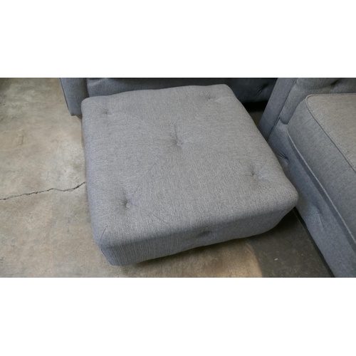 1503 - Grey weave Chesterfield three seater sofa, two seater sofa and footstool RRP £2778